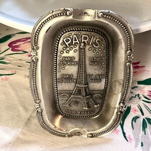 Vintage Paris pewter ash tray souvenir ash tray; great graphics made in France